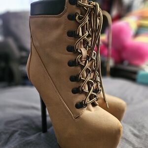 Charlotte Russe Tan Lace Up Boots with Platform Sole